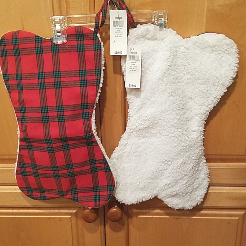 A PAIR OF MACY'S CHRISTMAS DOG BONE STOCKINGS ( NEW)